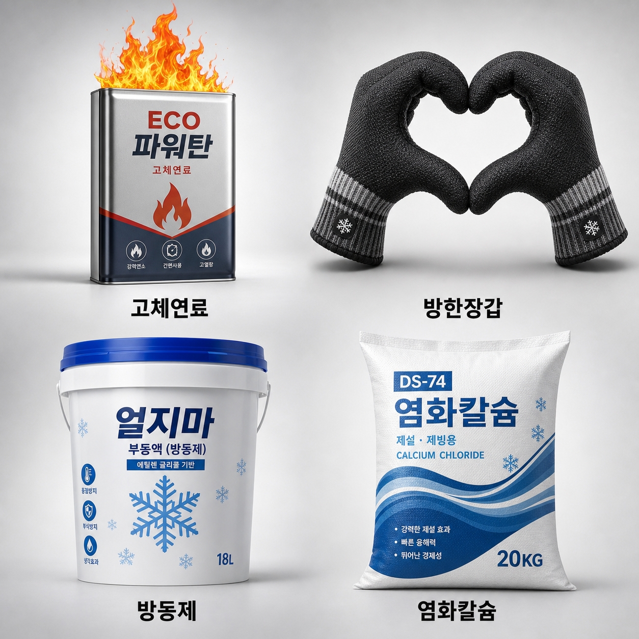 고체연료ㅣ방동제ㅣ염화캴슘ㅣ방안장갑ㅣ